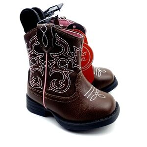 Wonder Nation Baby Cowboy Boots Size 3 Girls Brown Pink Zipper Children